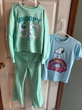 Peanuts Mint Green top and bottom and Light Blue Snoopy tshirt - theme set